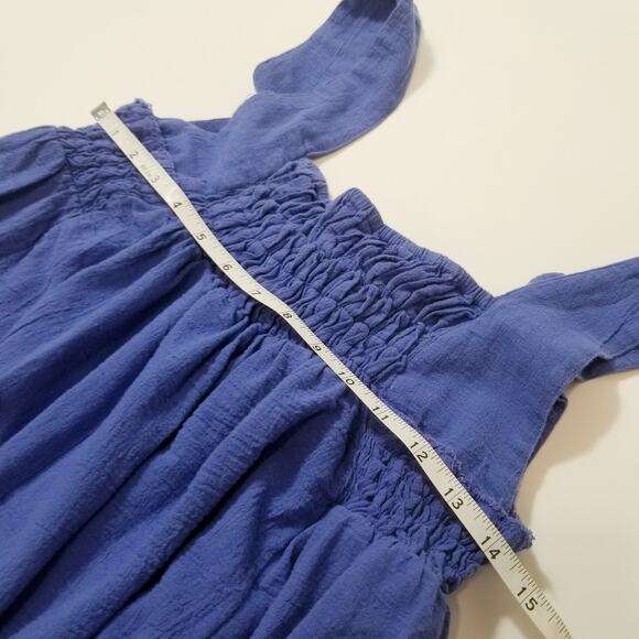 Free People Delphine Birdsong Blue Midi Maxi Dress Smocked 100% Cotton - Picture 5 of 13